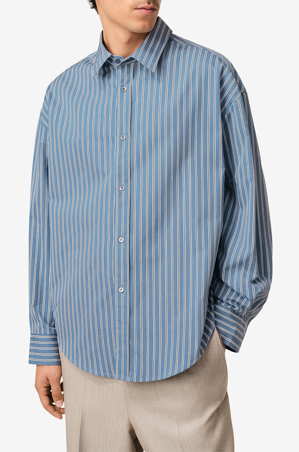Gestreiftes Baumwoll-Langarmhemd im Boxy-Fit Note Bleue