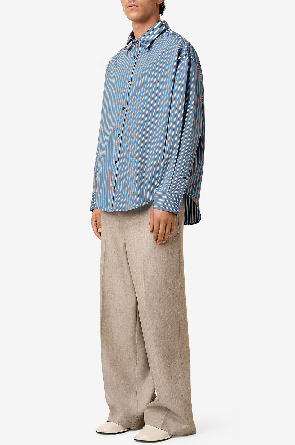 Gestreiftes Baumwoll-Langarmhemd im Boxy-Fit Note Bleue