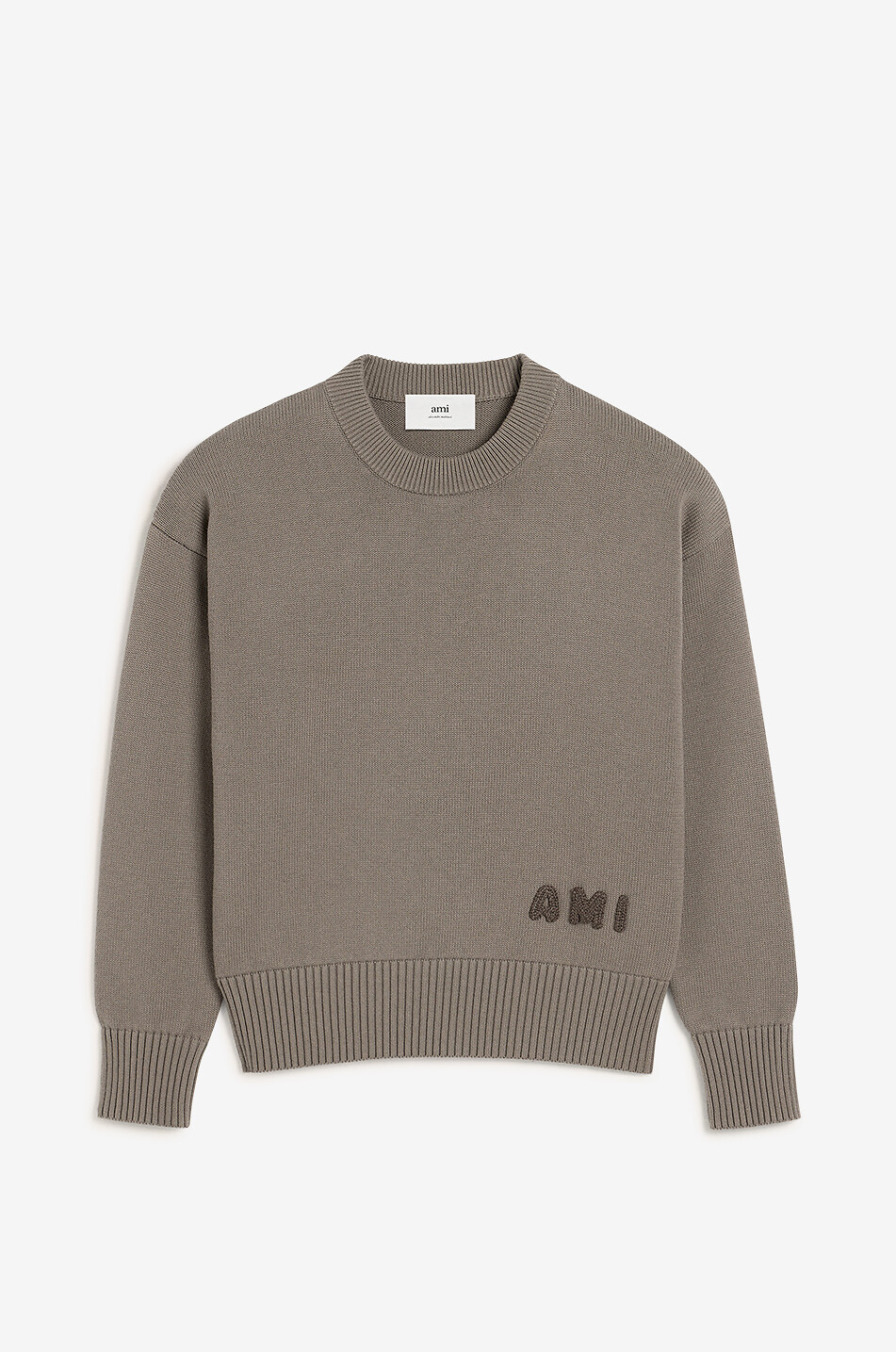AMI Pull à col rond en coton et laine AMI Homme BEIGE 1