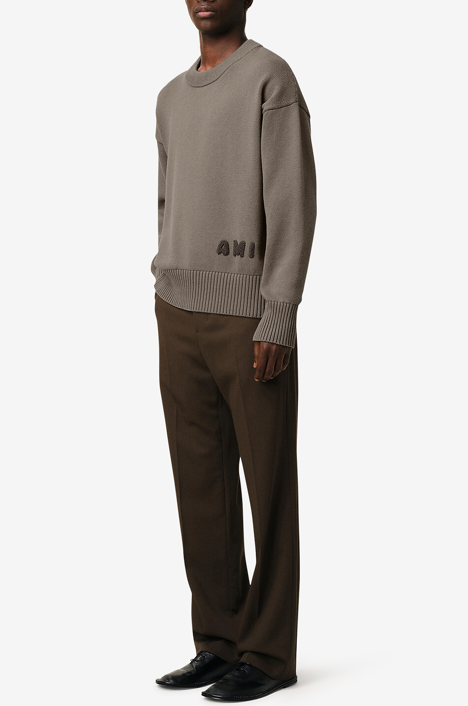 AMI Pull à col rond en coton et laine AMI Homme BEIGE 3