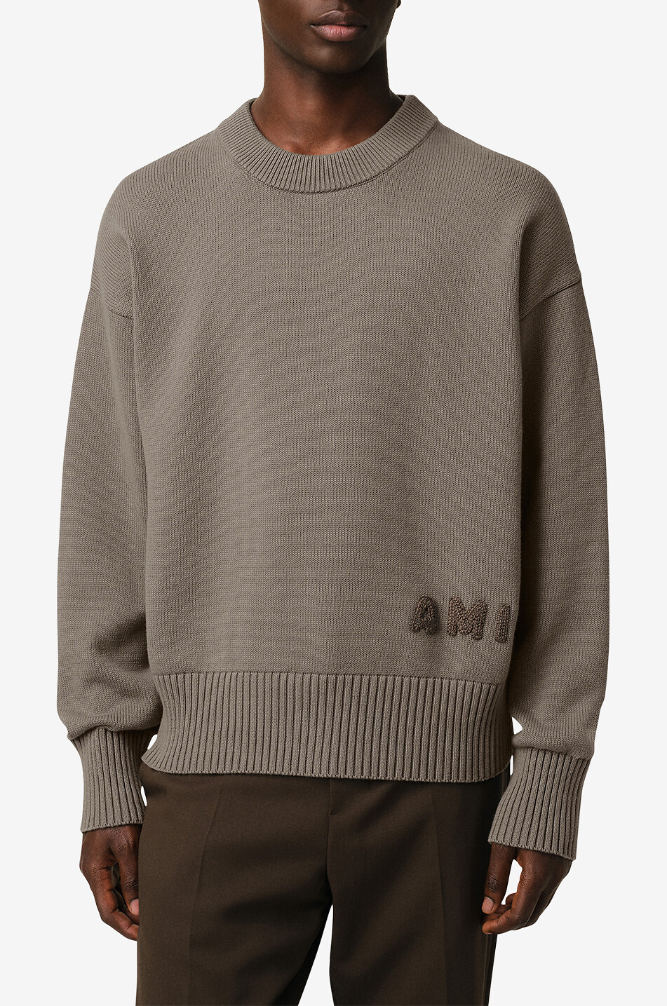 AMI Pull à col rond en coton et laine AMI Homme BEIGE 5