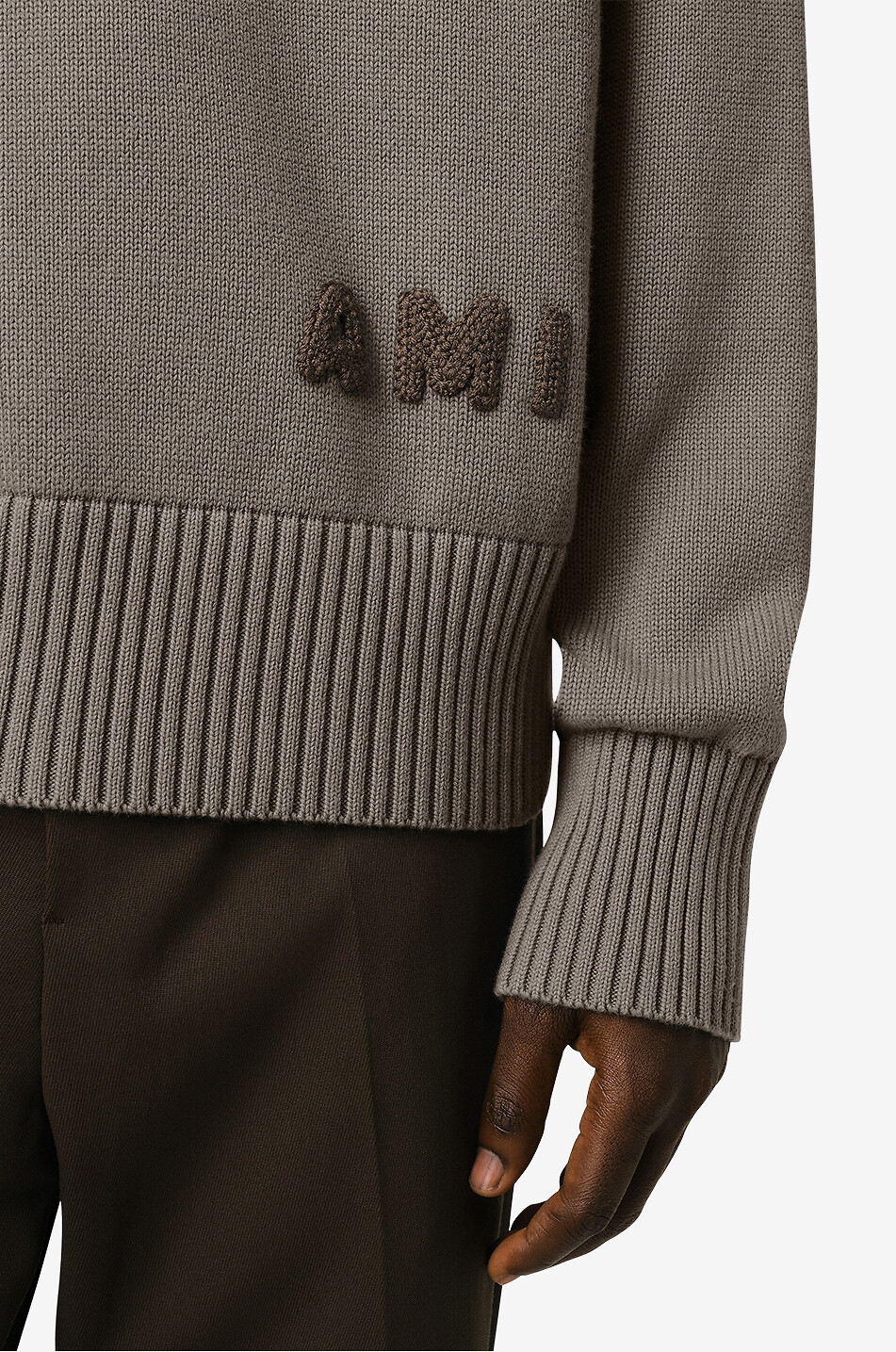 AMI Pull à col rond en coton et laine AMI Homme BEIGE 6