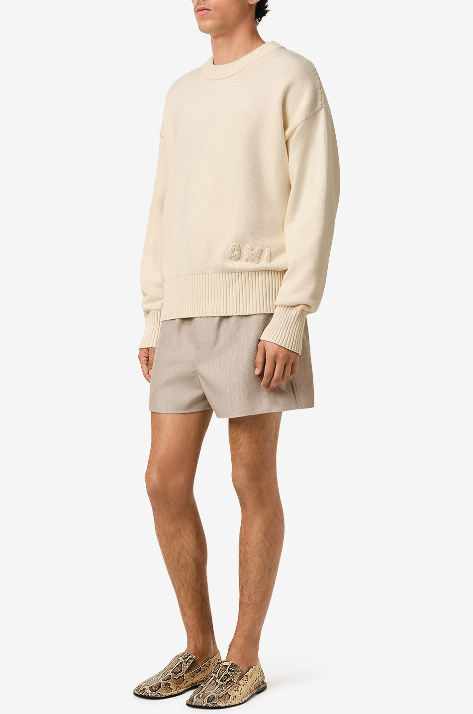 AMI Pull à col rond en coton et laine AMI Homme BLANC CASSE 6
