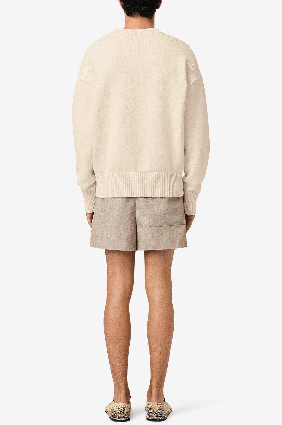 AMI Pull à col rond en coton et laine AMI Homme BLANC CASSE 2