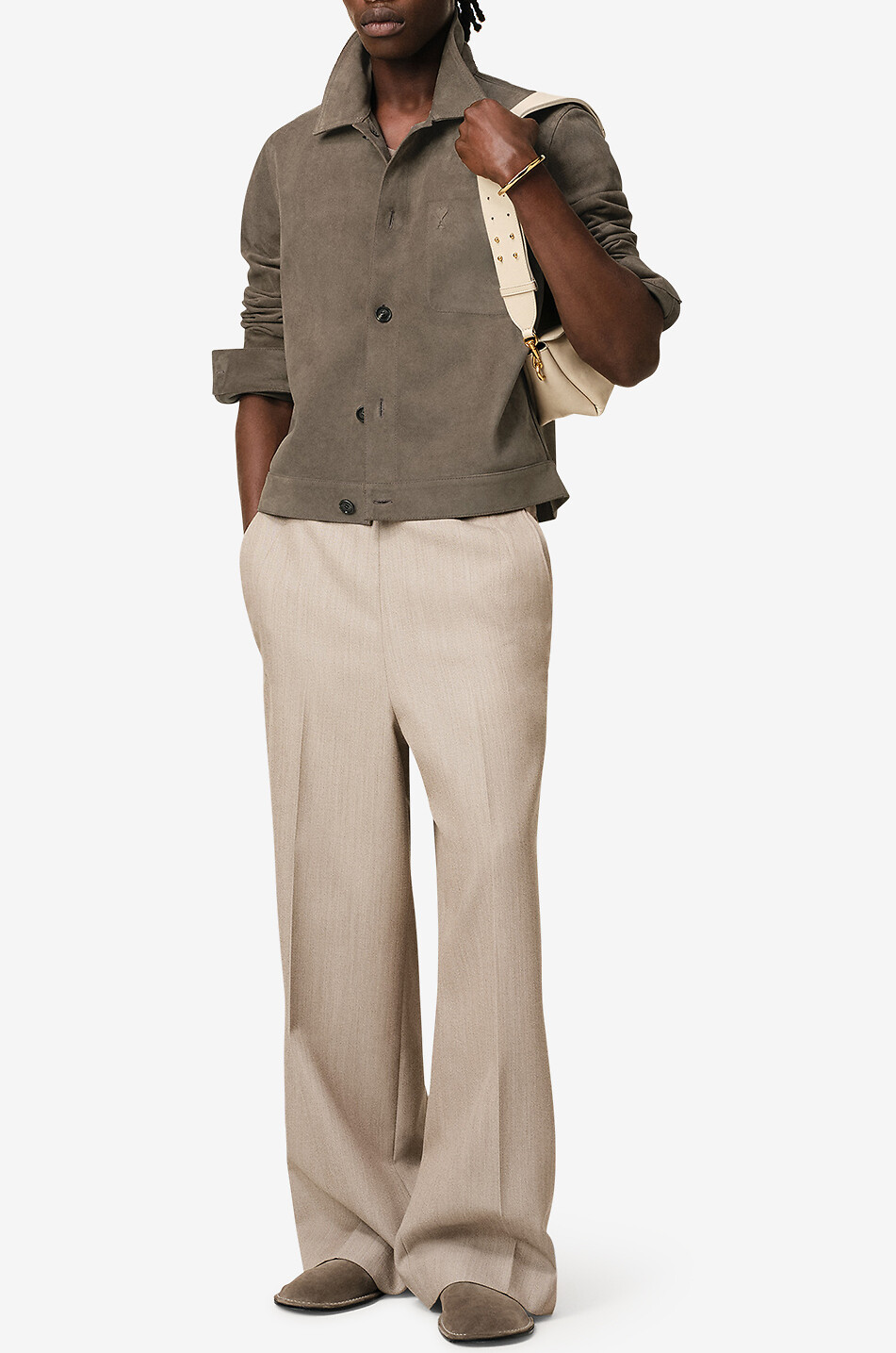 AMI Veste chemise courte en daim Homme BEIGE 2