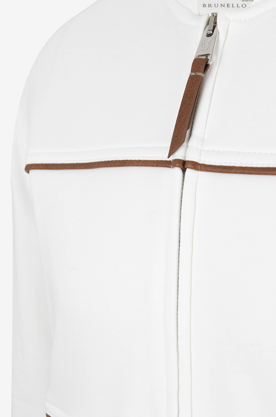 BRUNELLO CUCINELLI Sweat-shirt zippé à passepoils en cuir synthétique Homme BLANC CASSE 3