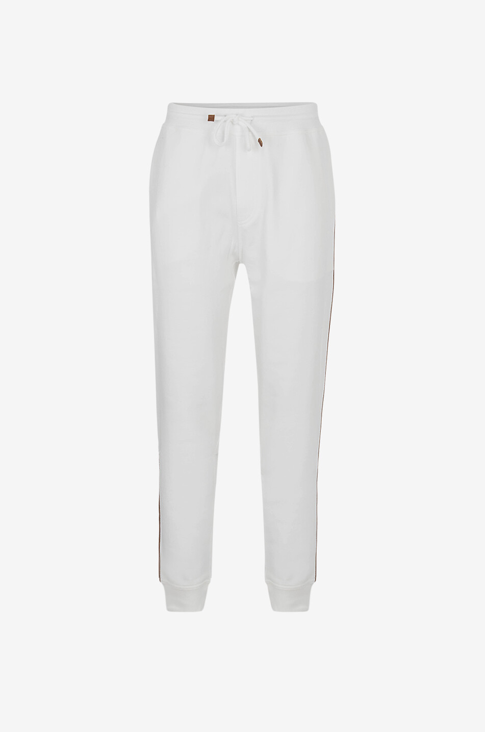 BRUNELLO CUCINELLI Pantalon de jogging en molleton à passepoils en cuir synthétique Homme BLANC CASSE 1