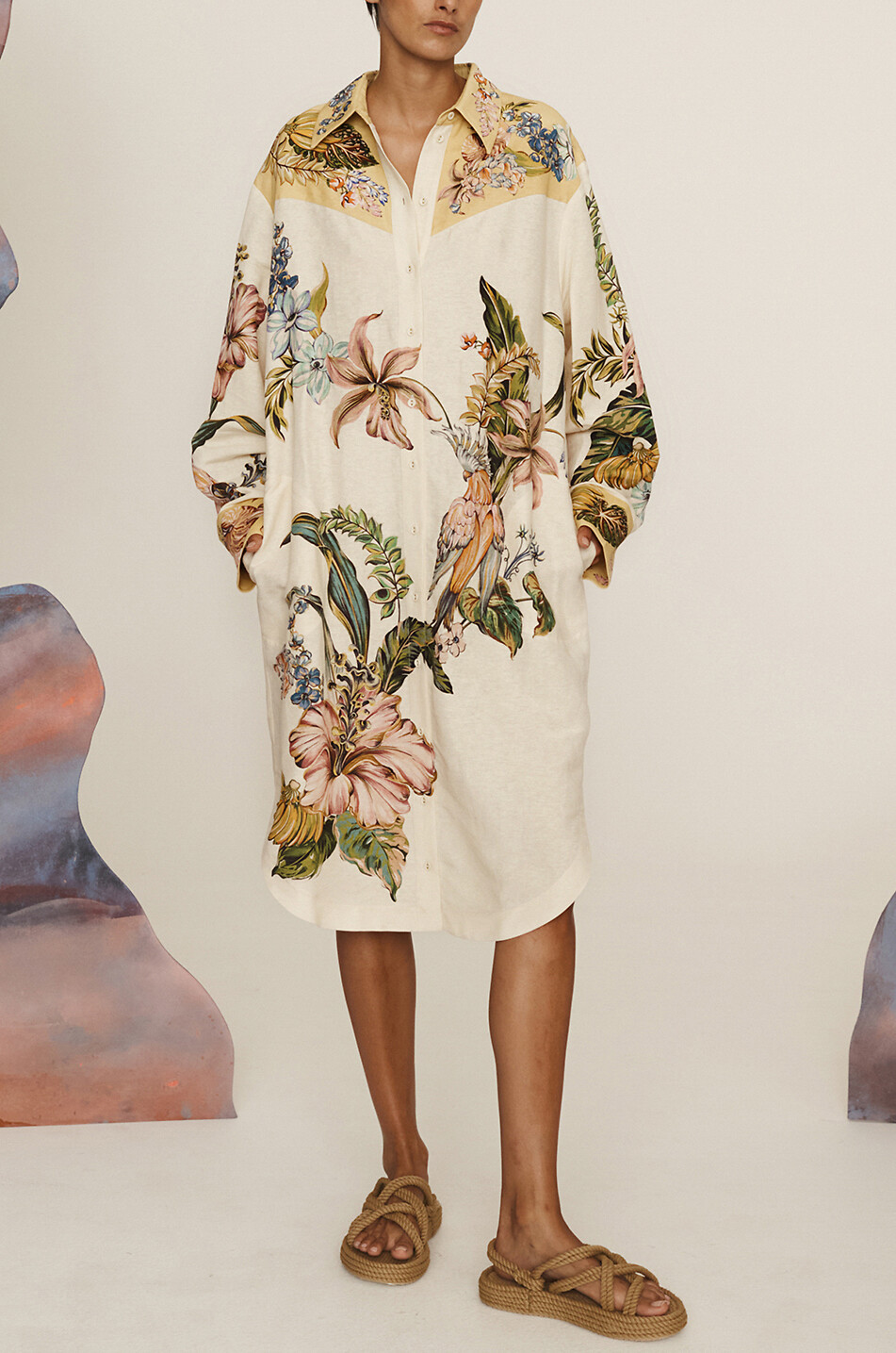ALEMAIS Oleander floral linen shirt dress Women MULTI COLOURED 3