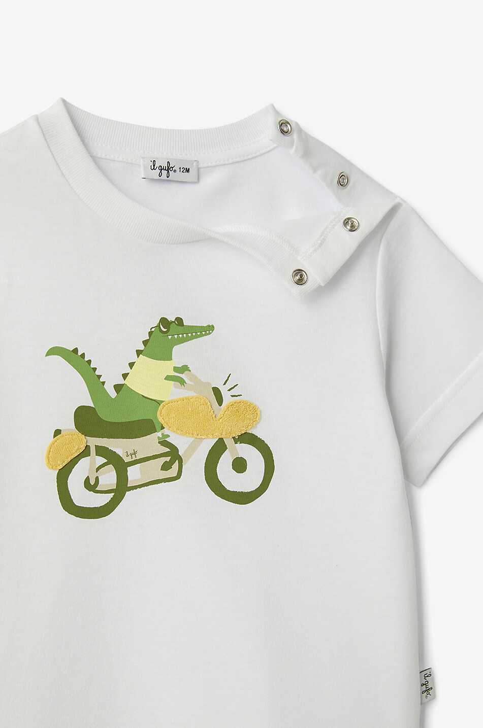 IL GUFO T-shirt en coton bébé Crocodile sur moto Bébé BLANC 3