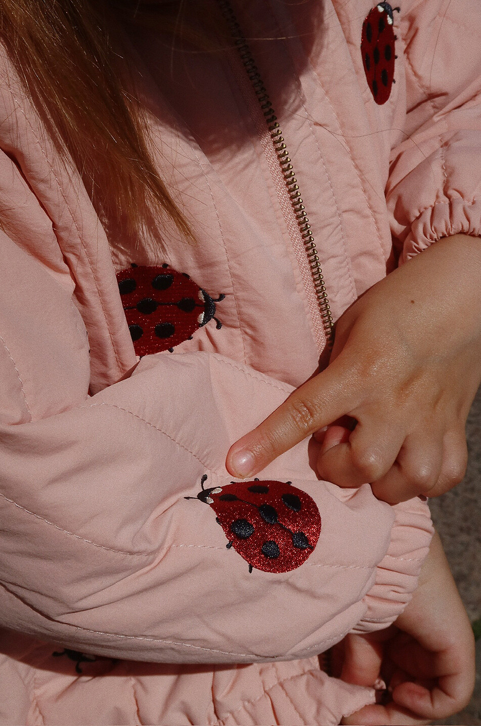 KONGES SLØJD Juno Mellow Rose girls' lady bug embroidered bomber jacket  PINK 4