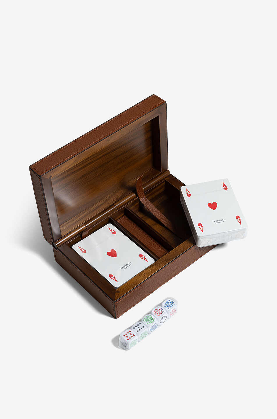GIOBAGNARA Leder-Kartenspielset mit Würfeln Royal Dice Haus BRAUN 1