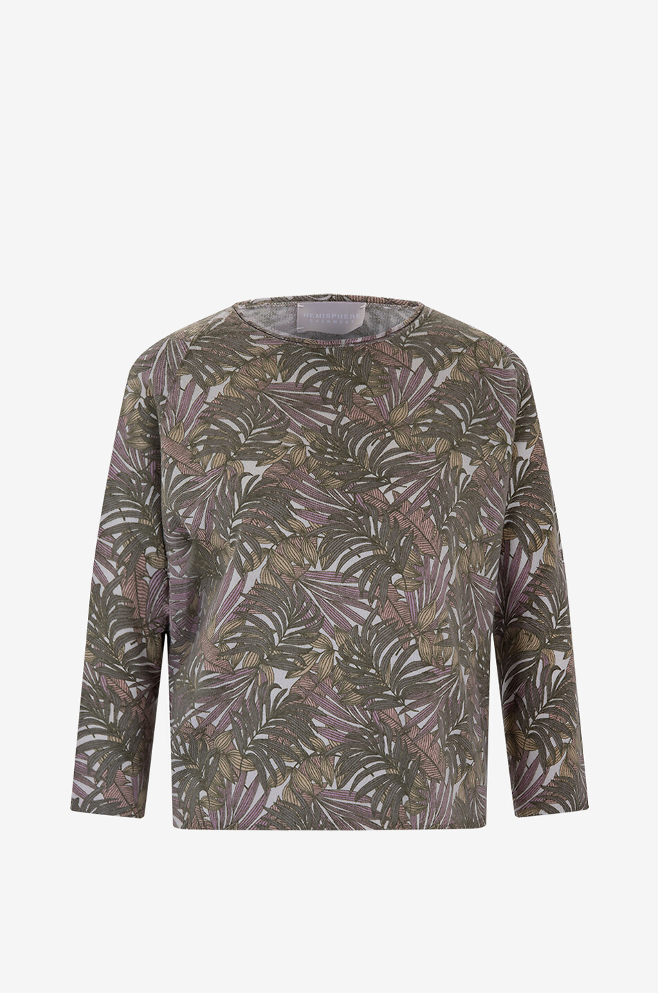 Pullover mit Rundhalsausschnitt aus Kaschmir mit Blattprint