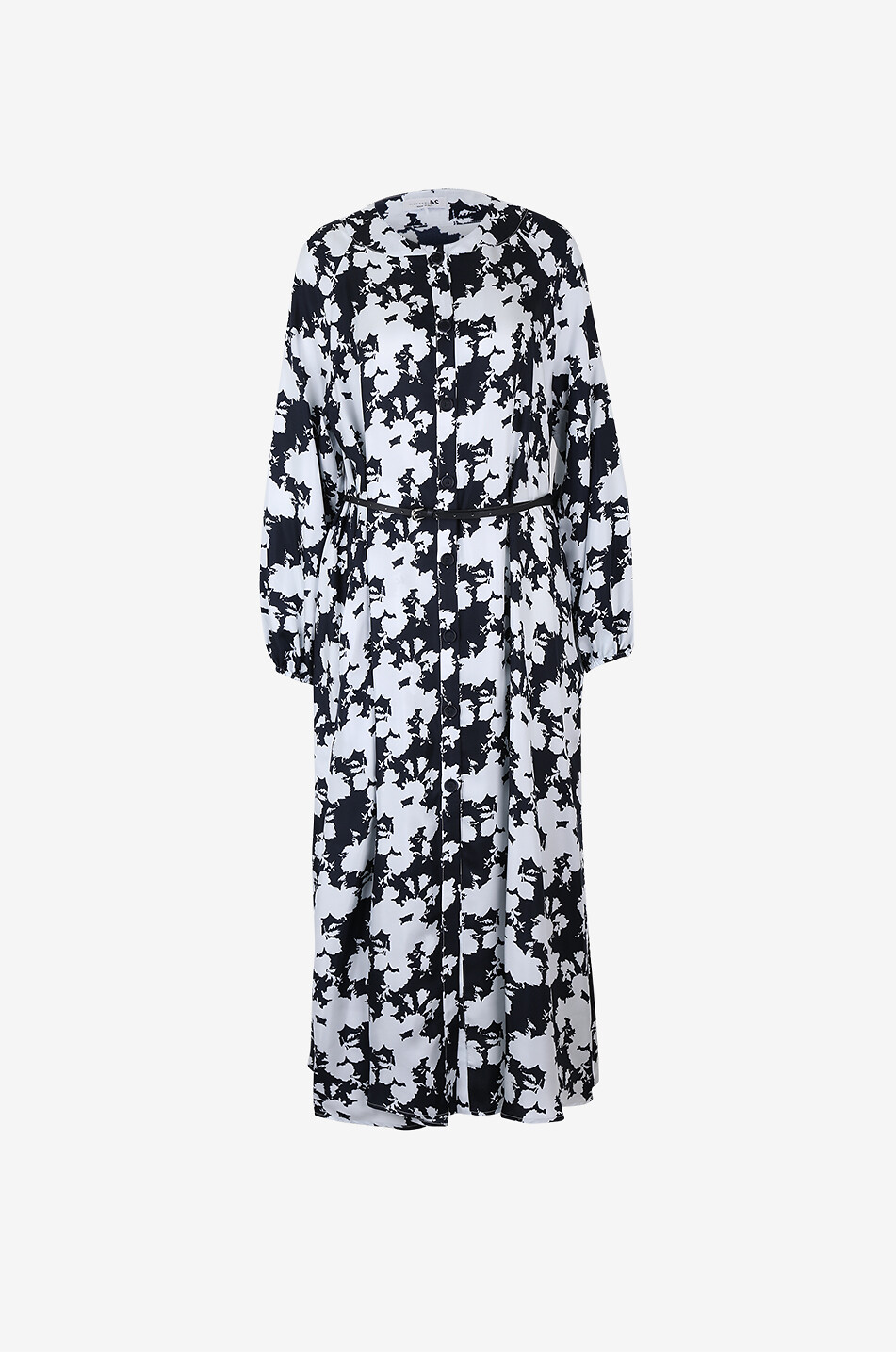 MANZONI 24 Robe longue en soie fleurie Femme BLEU FONCE 1
