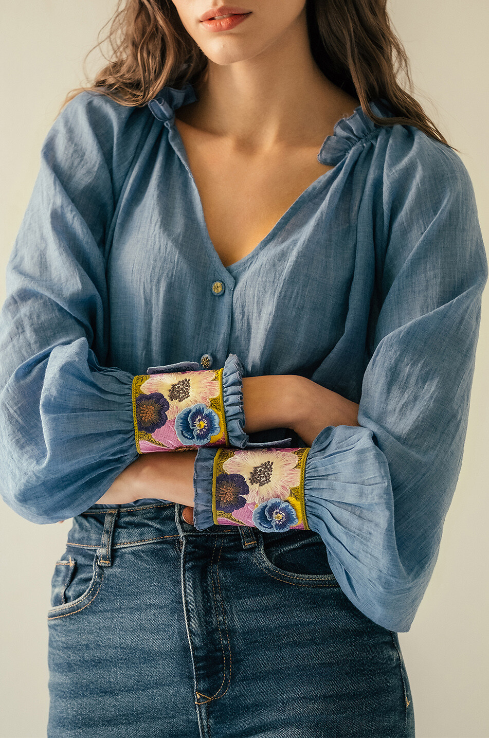 ROSEWATER HOUSE Pansy long-sleeved blouse Women BLUE 2