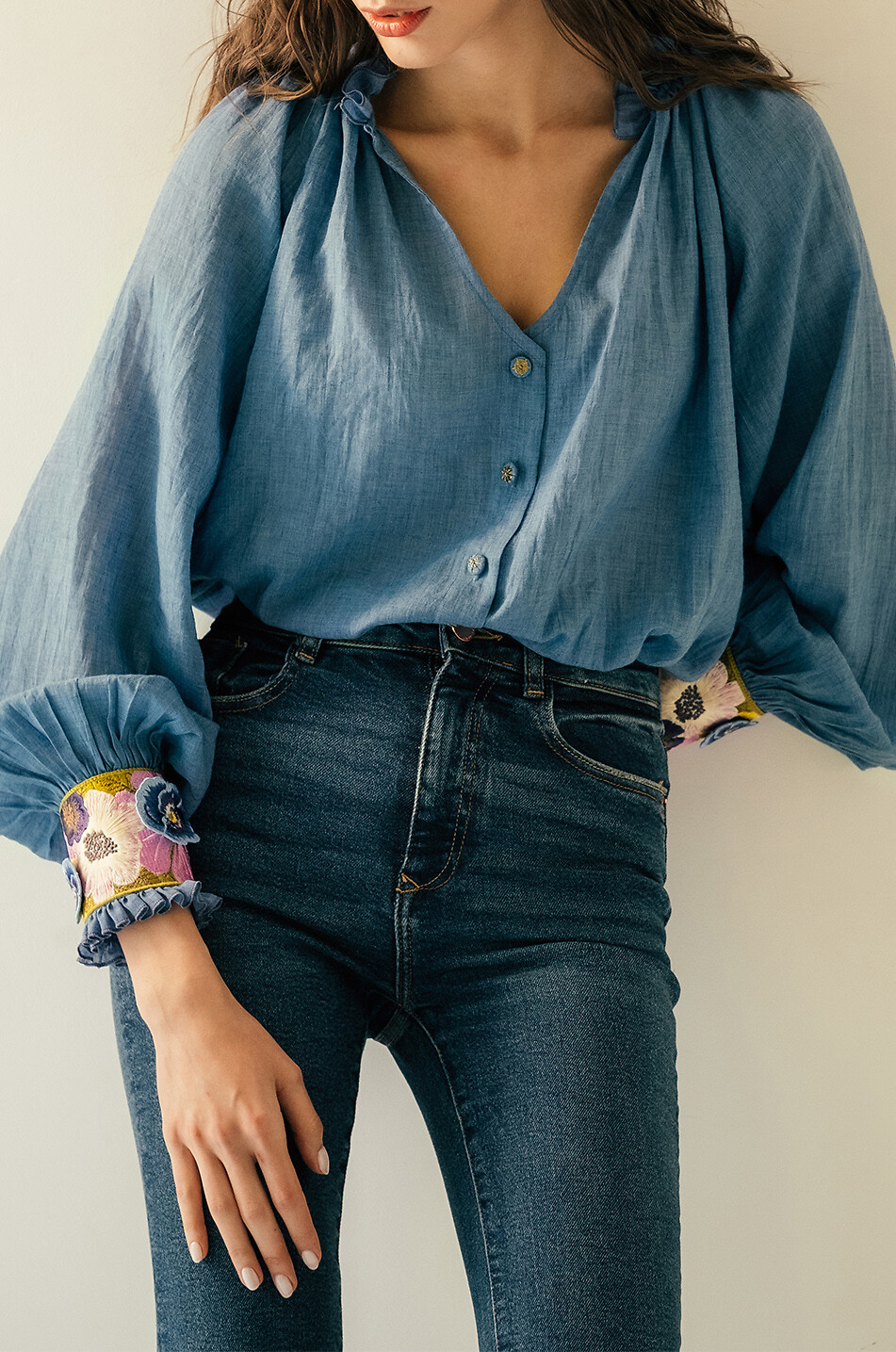 ROSEWATER HOUSE Pansy long-sleeved blouse Women BLUE 3