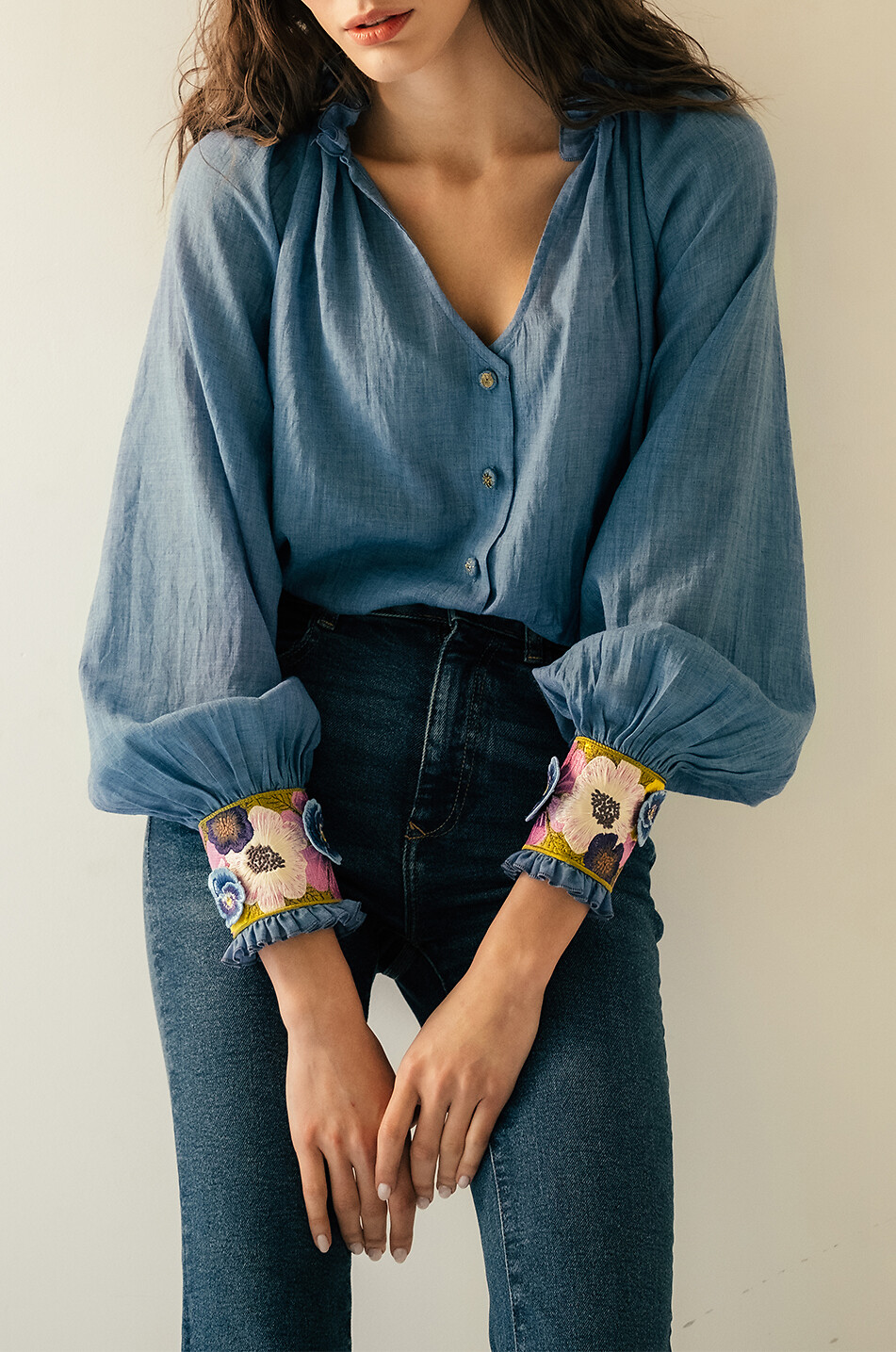 ROSEWATER HOUSE Pansy long-sleeved blouse Women BLUE 4