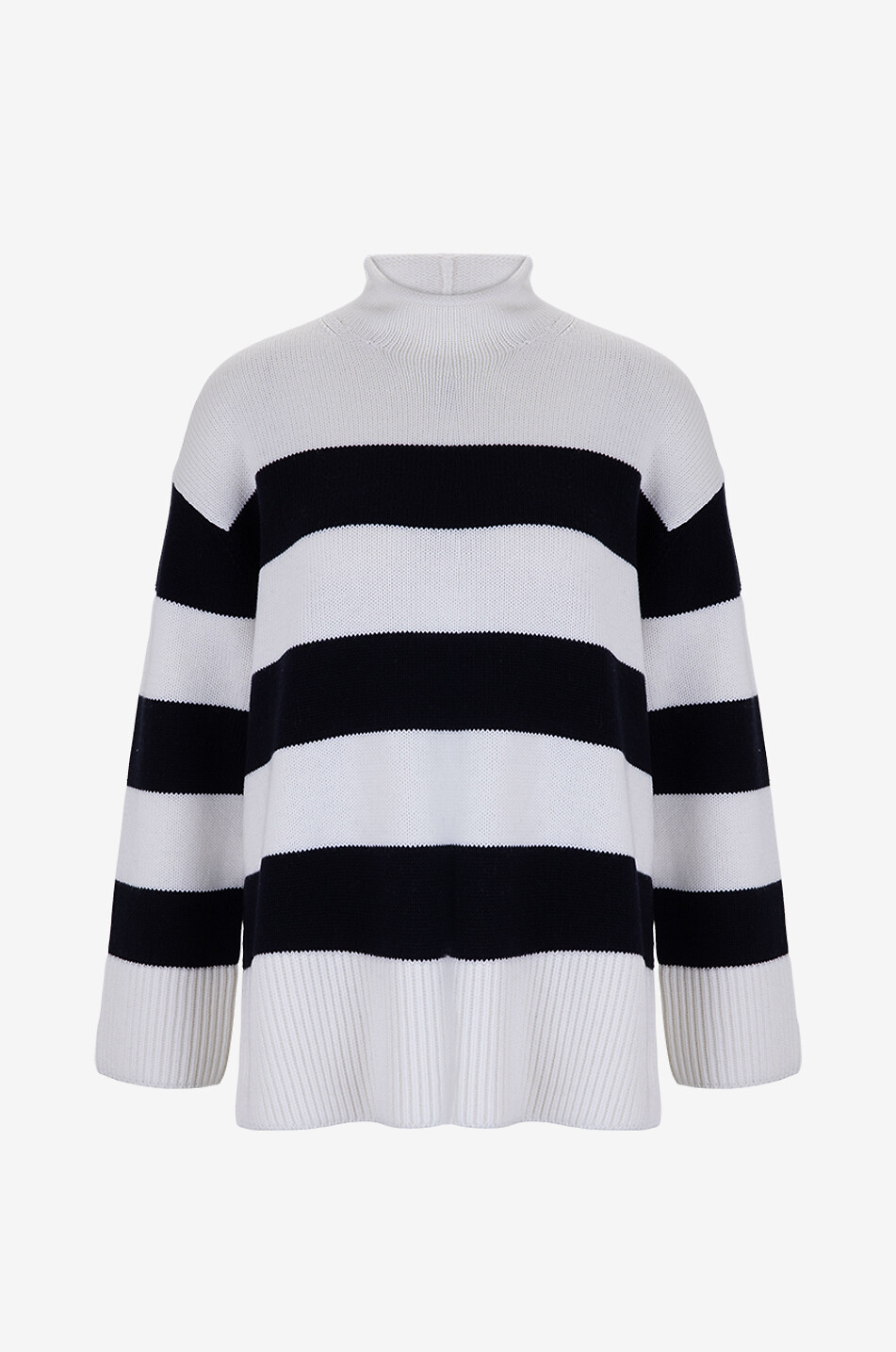 Gestreifter Pullover mit Stehkragen aus Wolle und Baumwolle