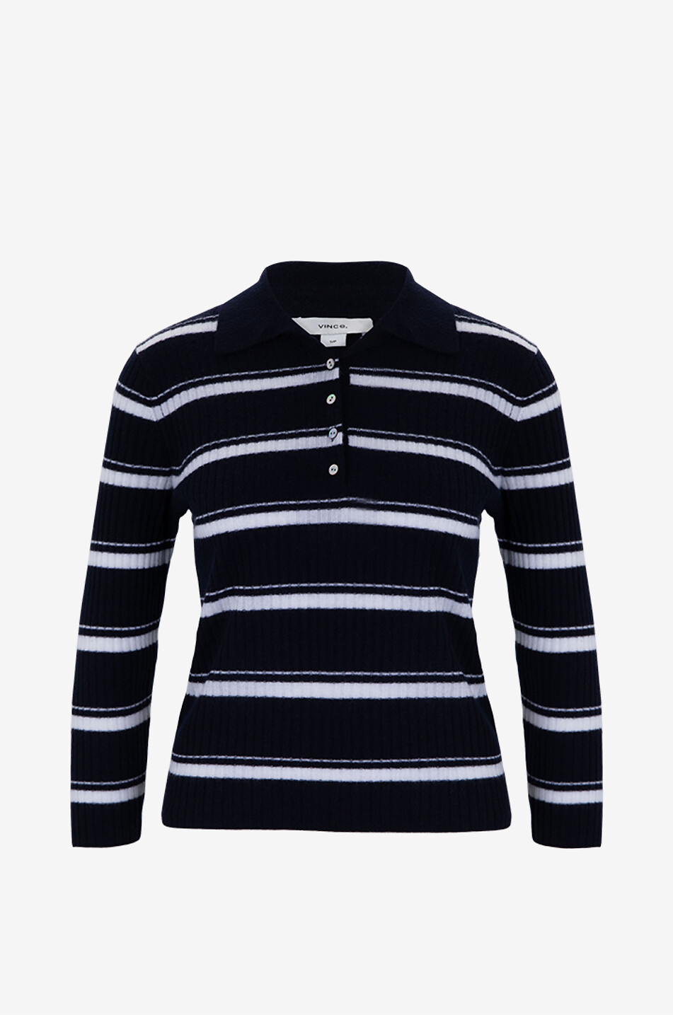 Striped cashmere and silk long-sleeved polo shirt