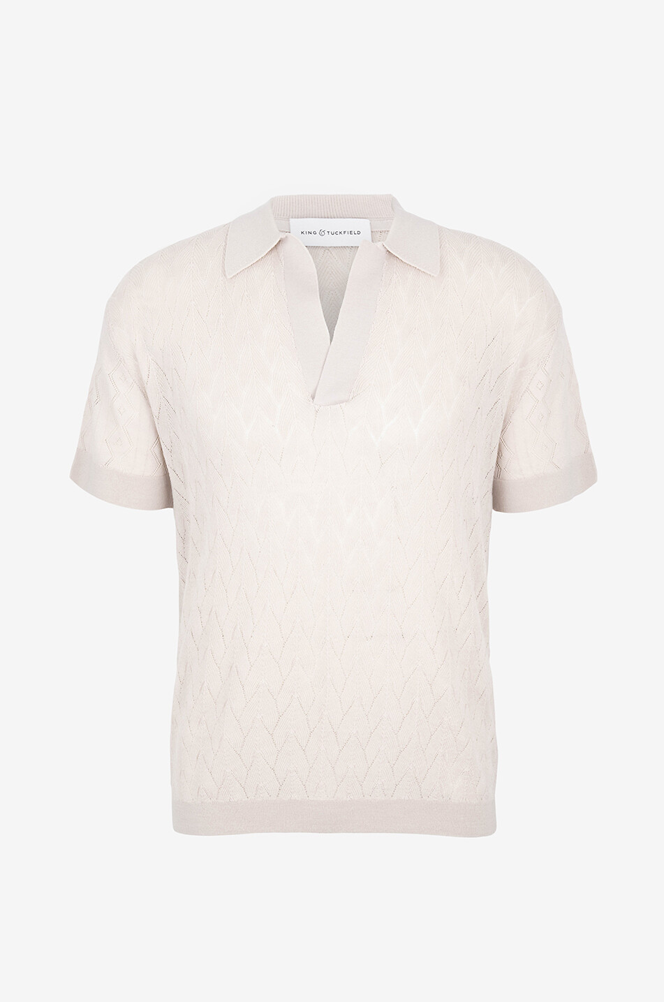 KING & TUCKFIELD Polo ajouré en laine mérinos Lightweight Contrast Texture Homme BEIGE 1