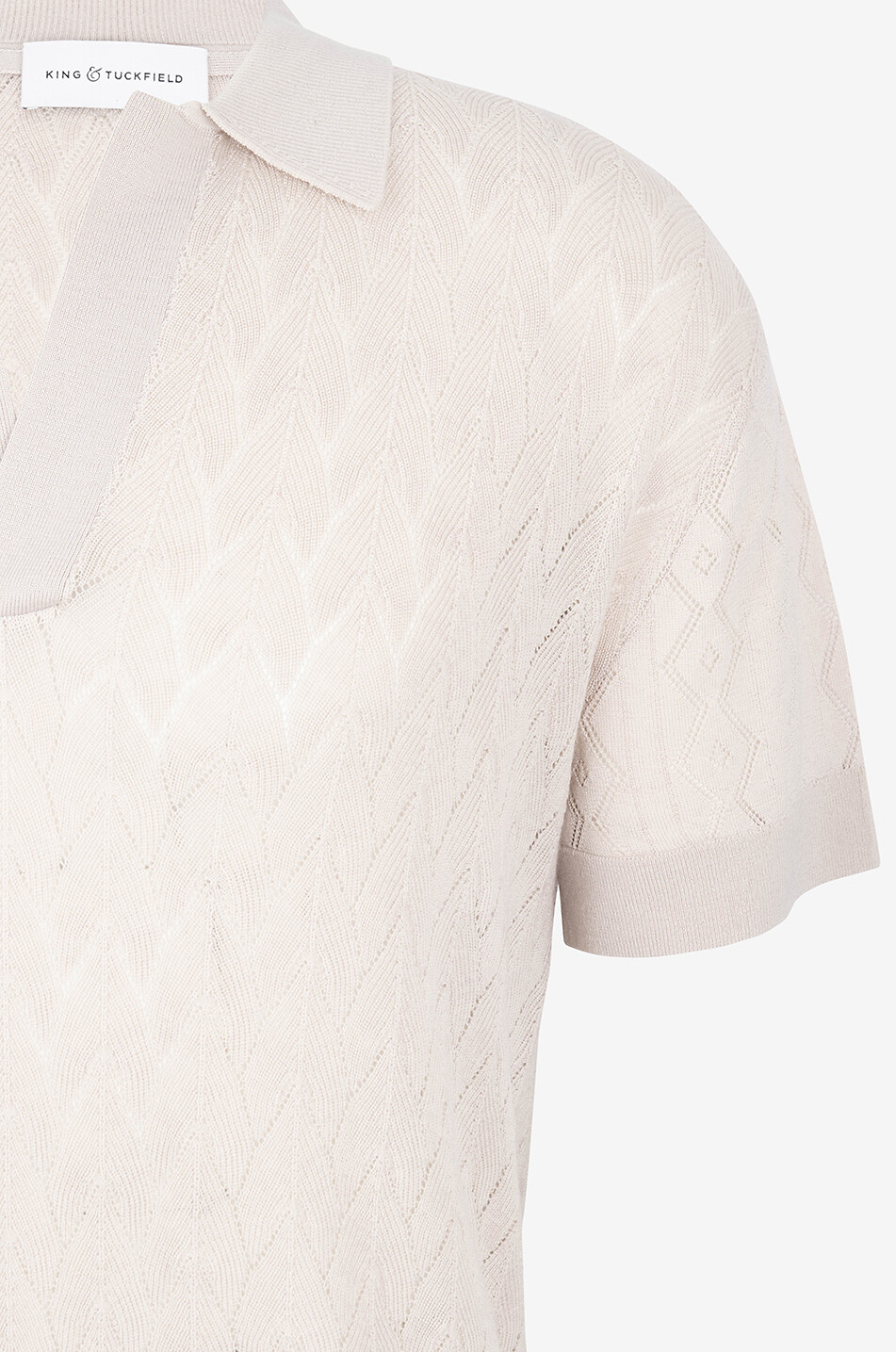 KING & TUCKFIELD Polo ajouré en laine mérinos Lightweight Contrast Texture Homme BEIGE 3