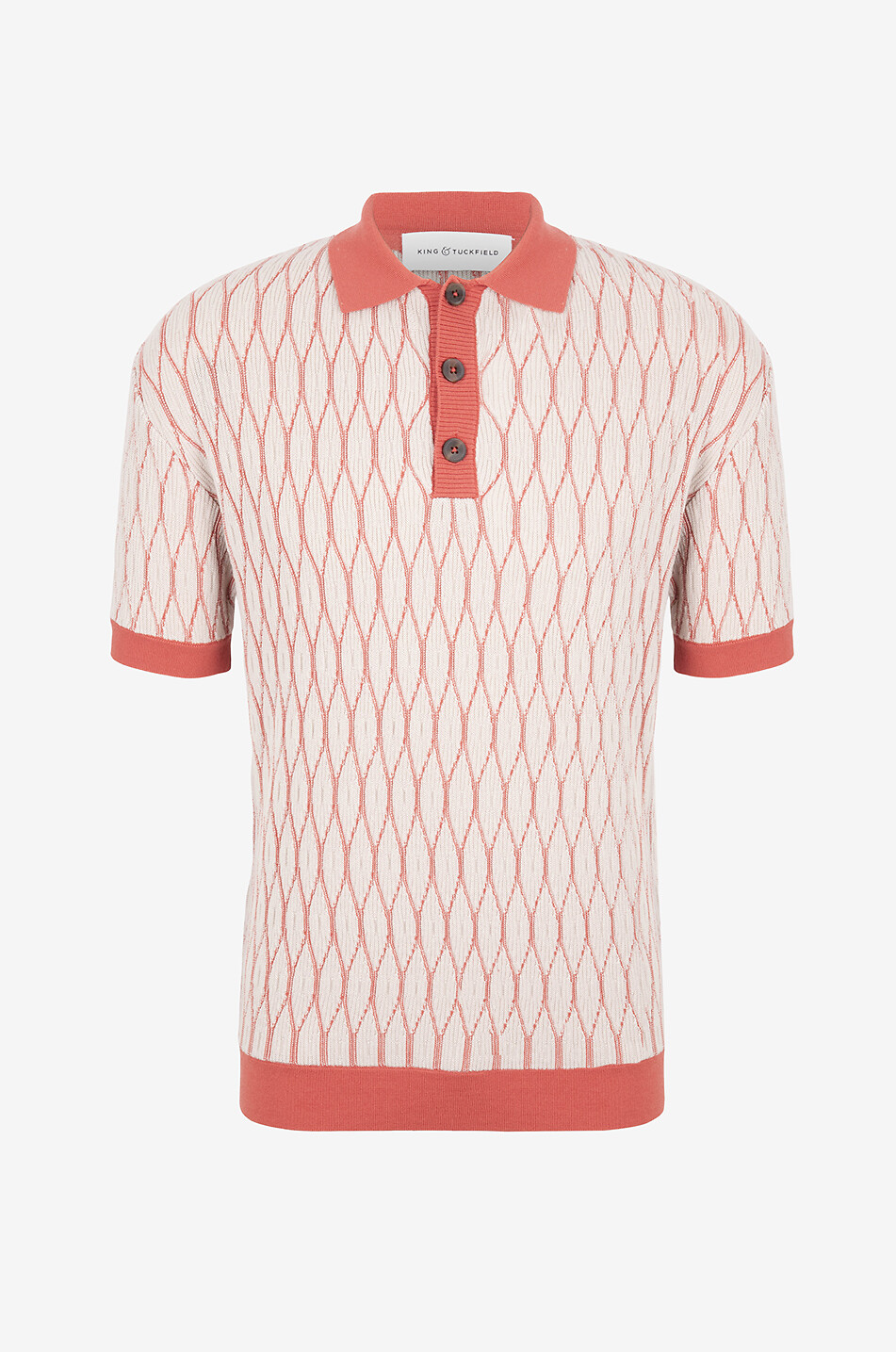 KING & TUCKFIELD Textured Pattern wool jacquard knit polo shirt Men ORANGE 1