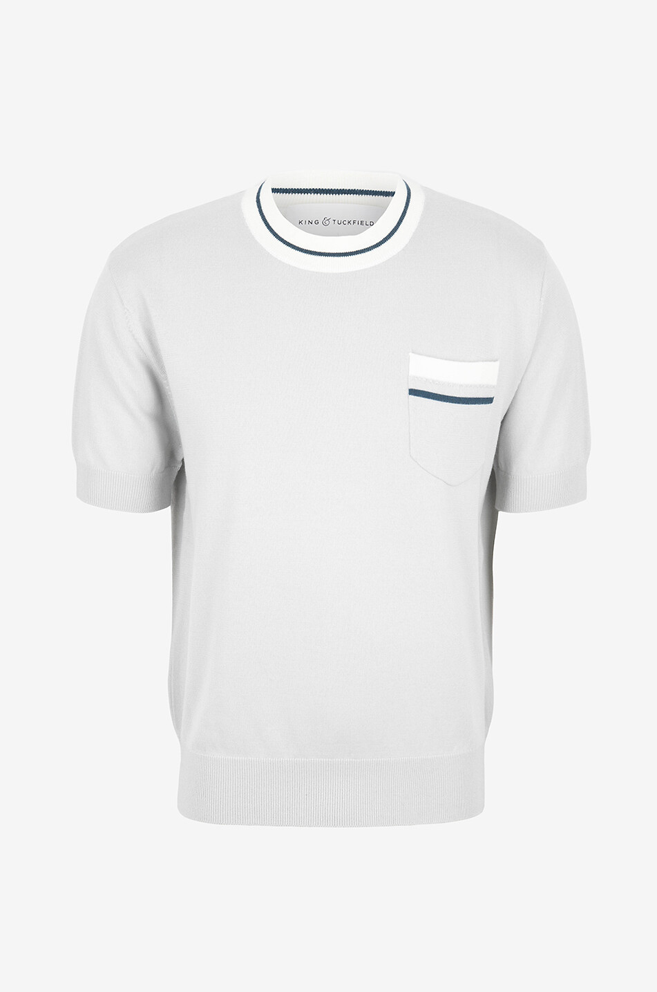 KING & TUCKFIELD Strick-T-Shirt aus Wolle mit Streifendetails Retro Herren MITTELBLAU 1