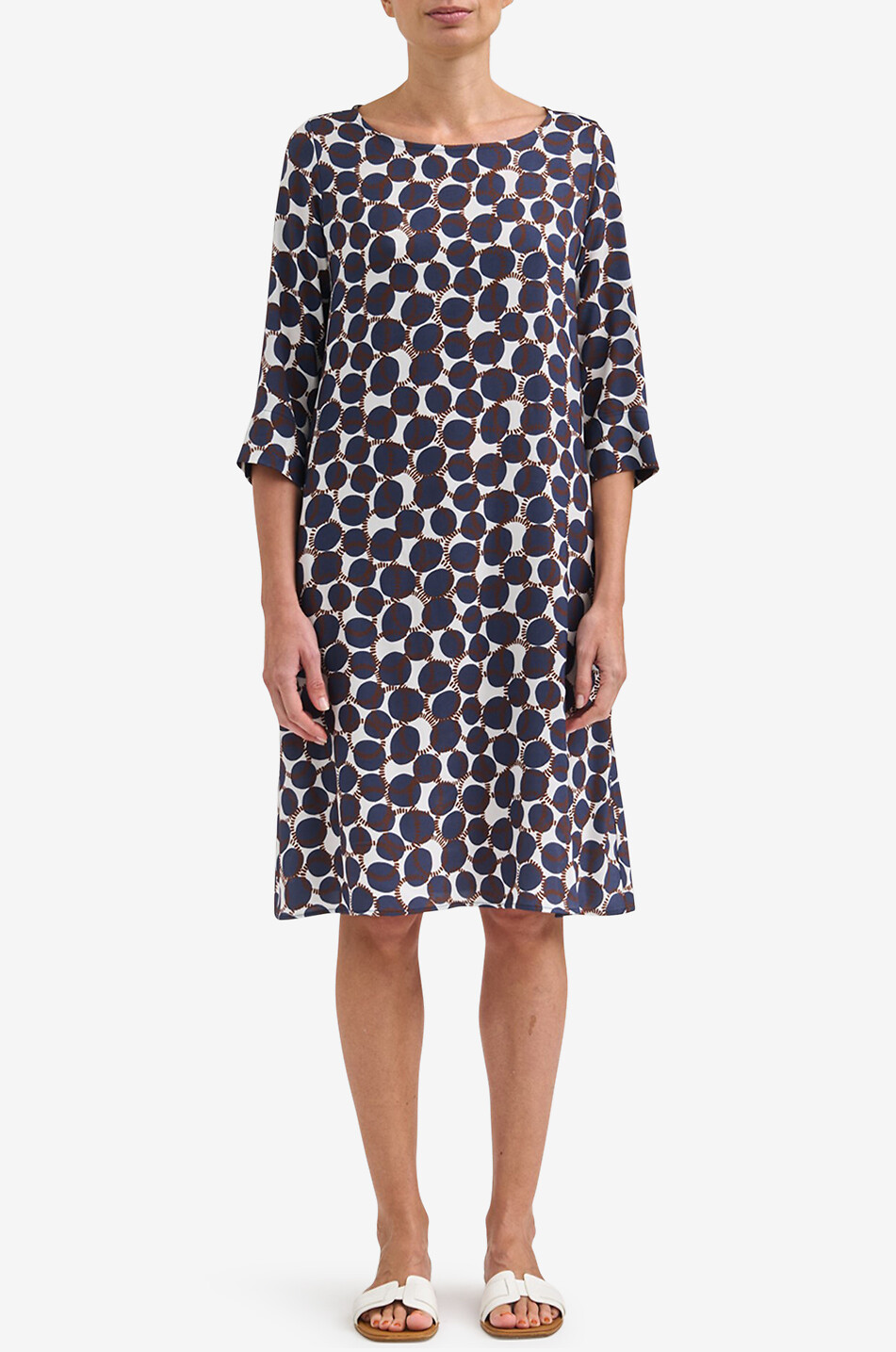 YC MILANO Kurzes Crêpe-Kleid mit Gürtel und Geo-Print Damen DUNKELBLAU 3