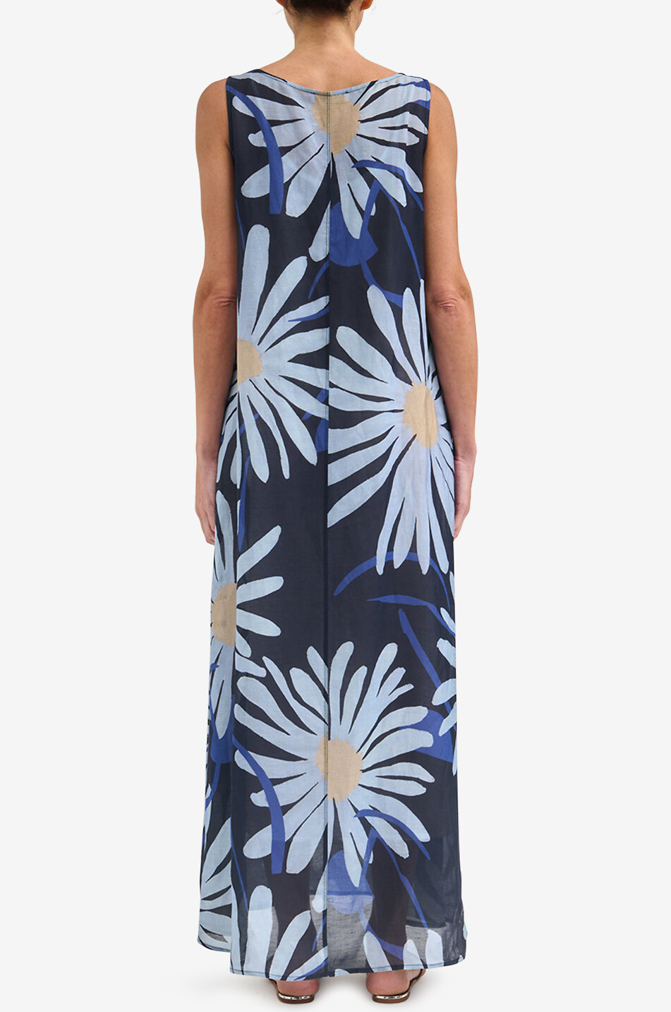 YC MILANO Daisy printed sleeveless linen blend maxi dress Women DARK BLUE 4