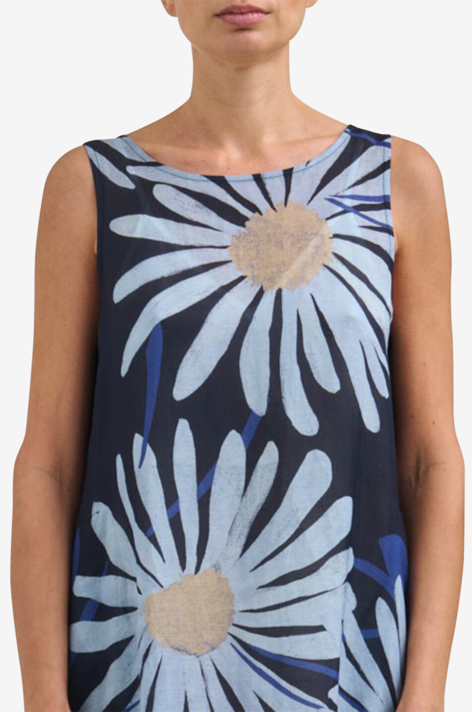 YC MILANO Daisy printed sleeveless linen blend maxi dress Women DARK BLUE 5