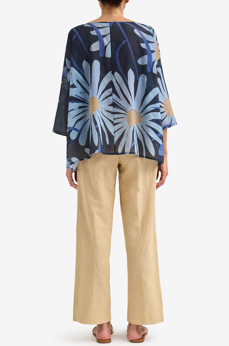 YC MILANO Top en voile de coton fleuri à manches trois-quarts Femme BLEU FONCE 4