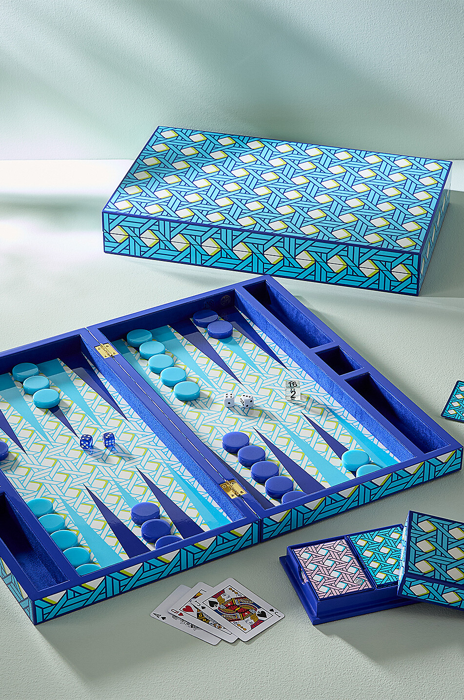 JONATHAN ADLER Basketweave lacquer backgammon set Home BLUE 3
