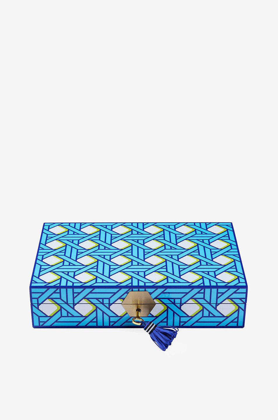 JONATHAN ADLER Basketweave lacquer rectangular jewellery box Home BLUE 1