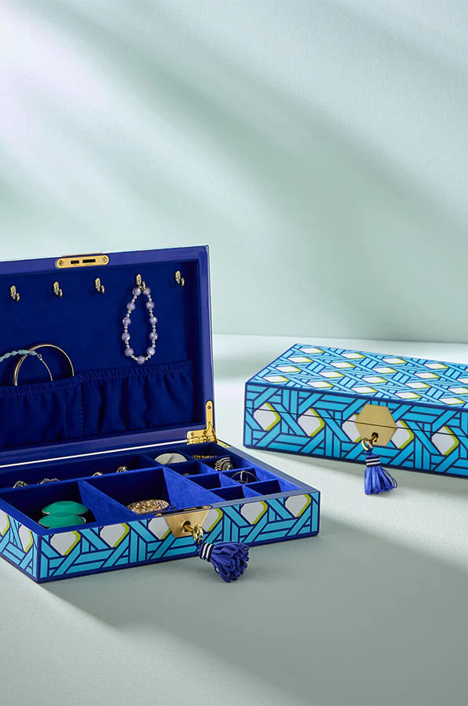 JONATHAN ADLER Basketweave lacquer rectangular jewellery box Home BLUE 3