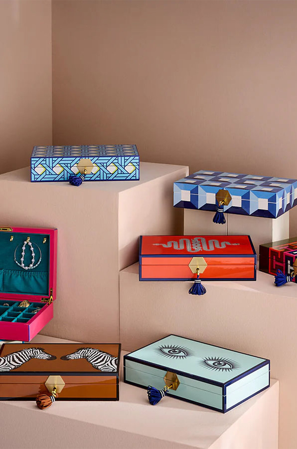 JONATHAN ADLER Basketweave lacquer rectangular jewellery box Home BLUE 4