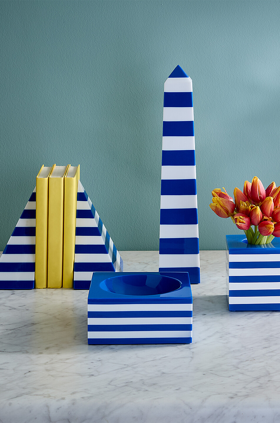 JONATHAN ADLER Gestreifte quadratische Vase Cabana Mini Scoop Haus BLAU 3