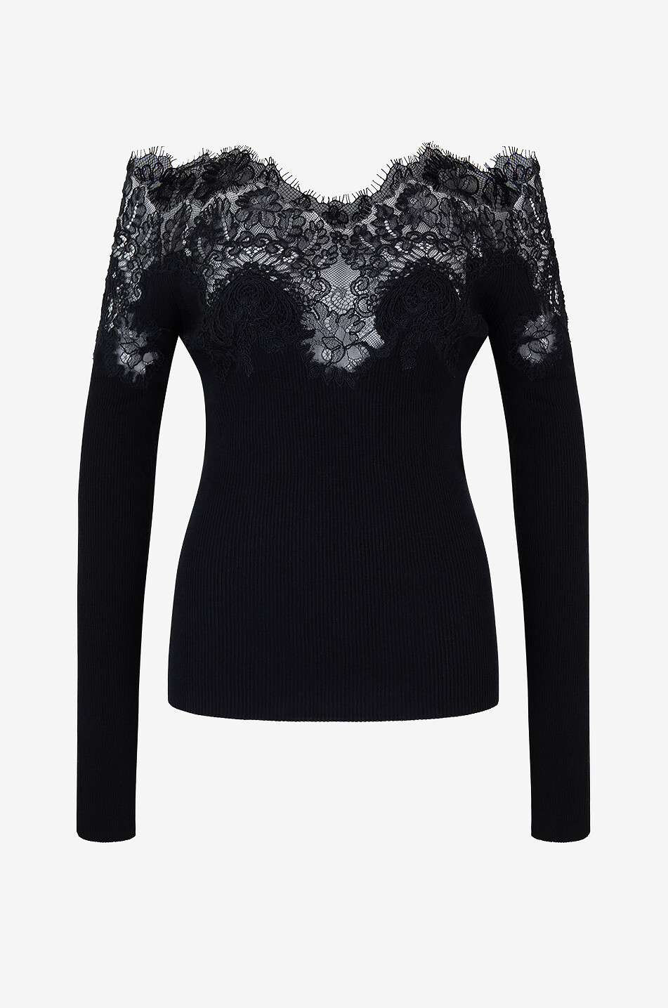 ERMANNO SCERVINO Pull chaussette à épaules dénudées orné de dentelle Femme NOIR 1