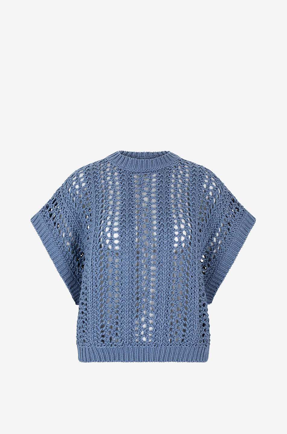 BRUNELLO CUCINELLI Pull résille boxy sans manches en coton Femme BLEU 1
