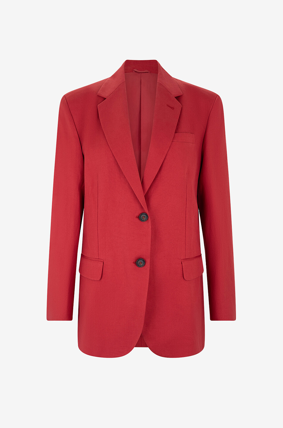 BRUNELLO CUCINELLI Monili single-breasted straight cotton and linen blazer Women RED 1