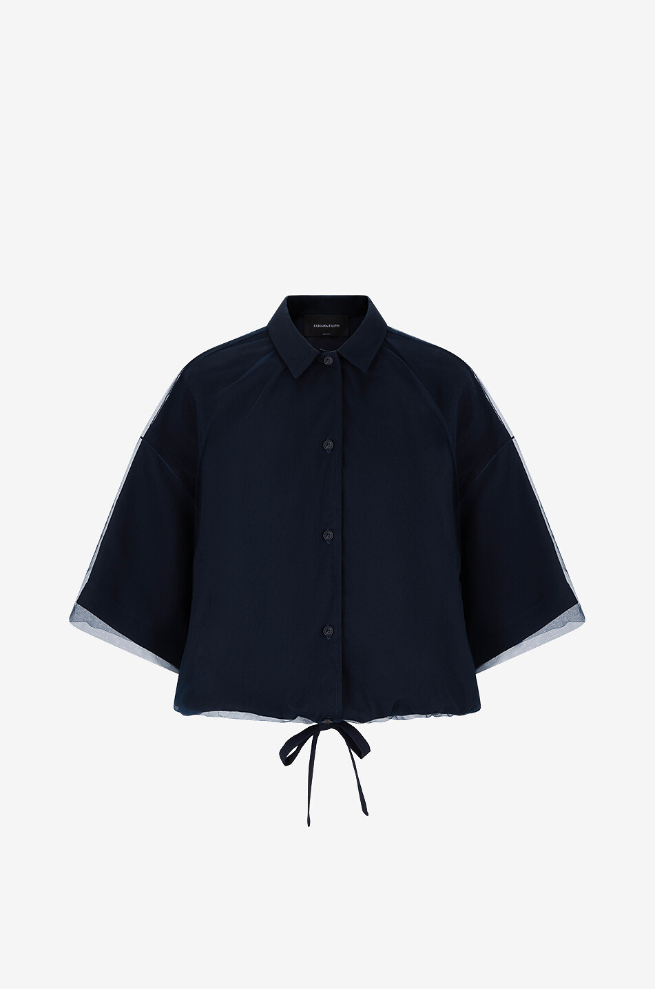 Boxy-Hemdjacke aus Twill und Tüll