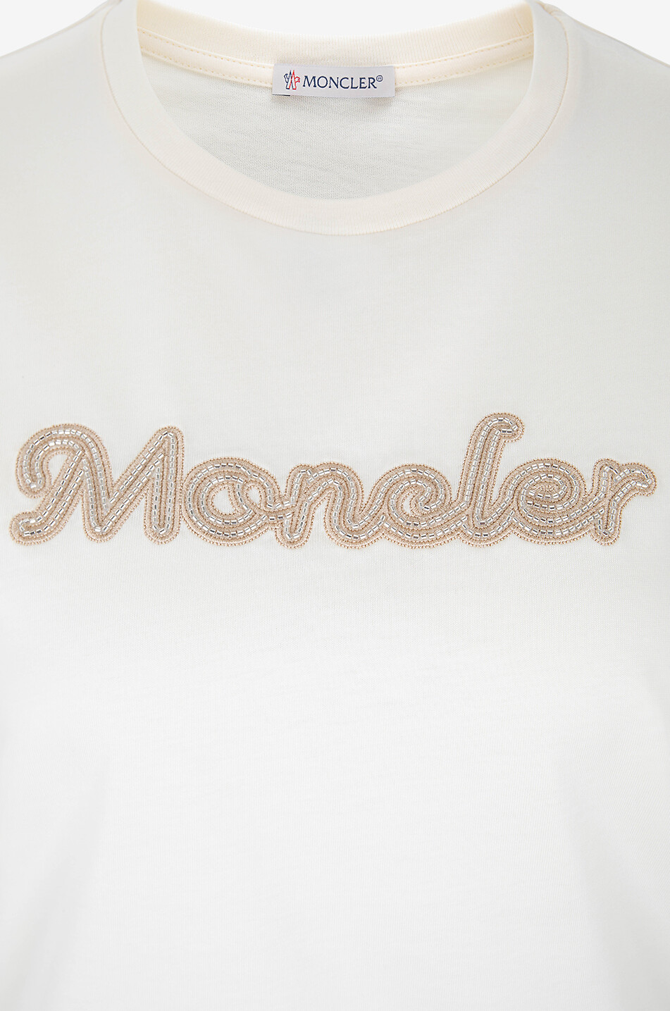 Beaded logo fitted organic cotton T-shirt