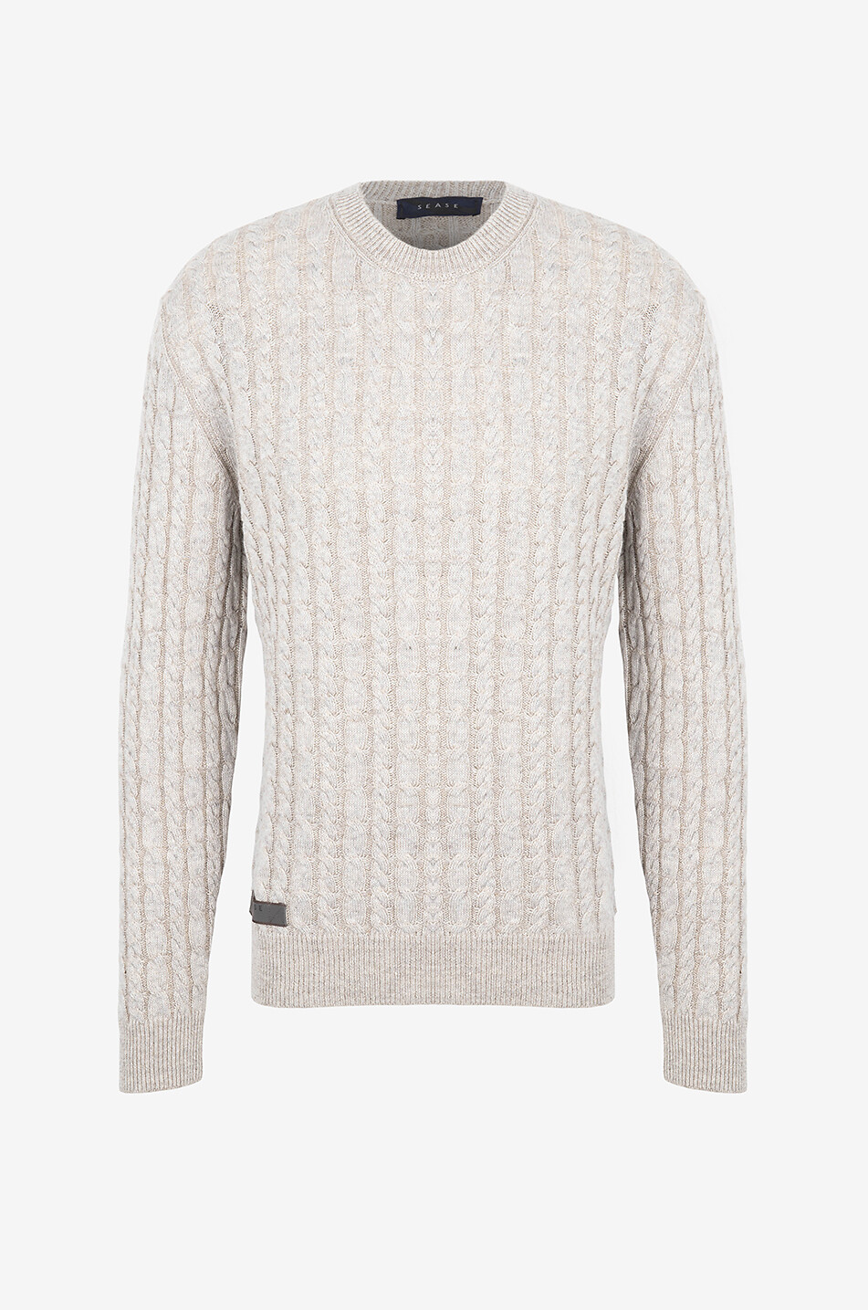 SEASE Zopfstrick-Rundhalspullover aus Leinen und Kaschmir Cable Herren BEIGE 1