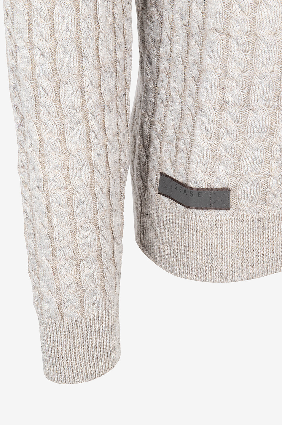 SEASE Zopfstrick-Rundhalspullover aus Leinen und Kaschmir Cable Herren BEIGE 3