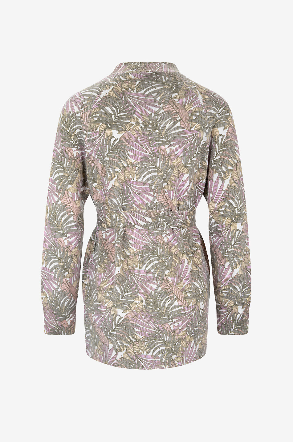 Cardigan aus Kaschmir mit Blattprint und Gürtel