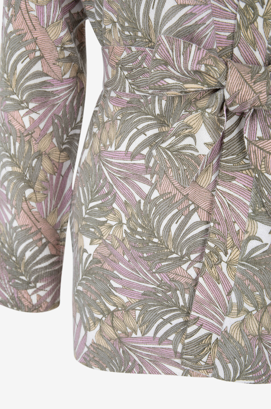 Cardigan aus Kaschmir mit Blattprint und Gürtel