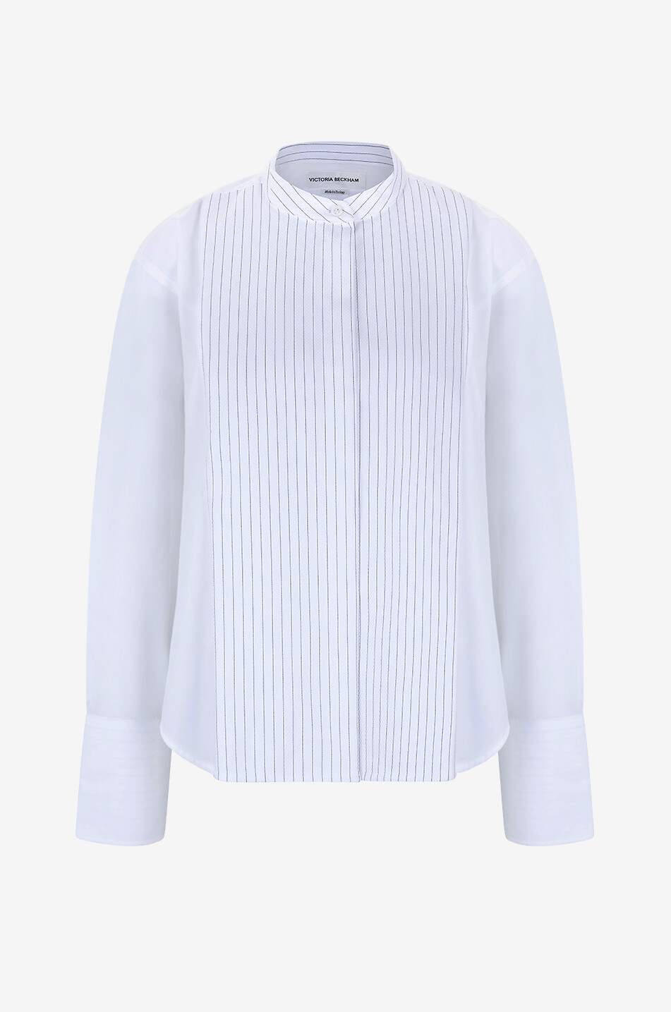 VICTORIA BECKHAM Chemise boxy bi-matière à rayures Cropped Tuxedo Femme BLANC 1