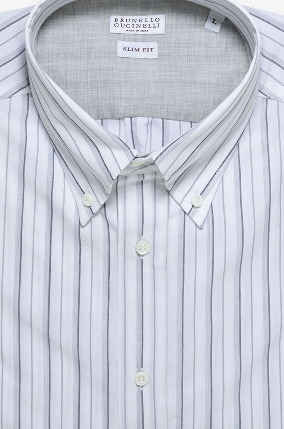 BRUNELLO CUCINELLI Gestreiftes Langarm-Slim-Fit-Hemd mit geknöpftem Kragen Herren HELLGRAU 2