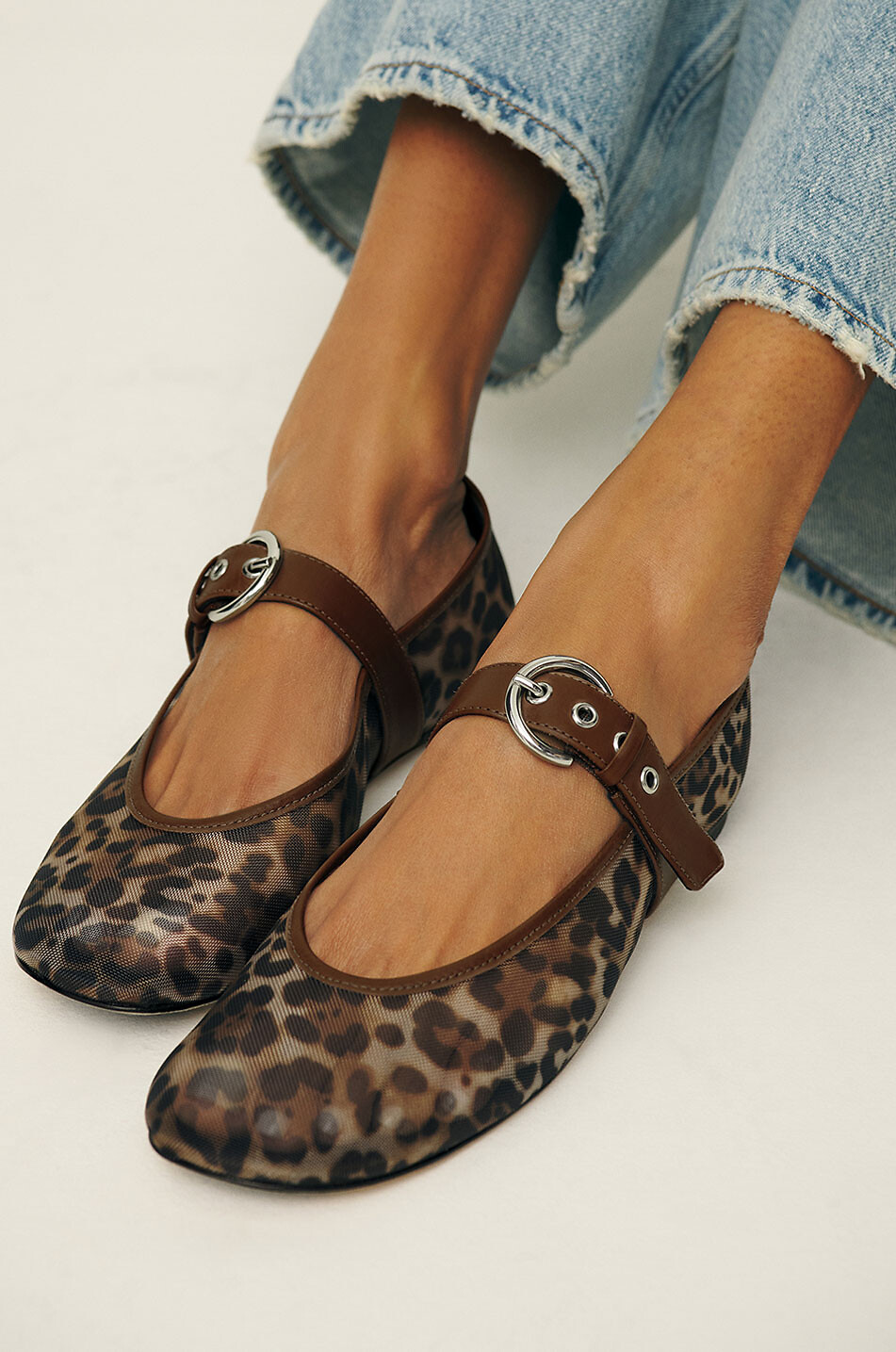 REFORMATION Bethany 05 leopard mesh Mary Jane ballet flats Women MULTI COLOURED 3