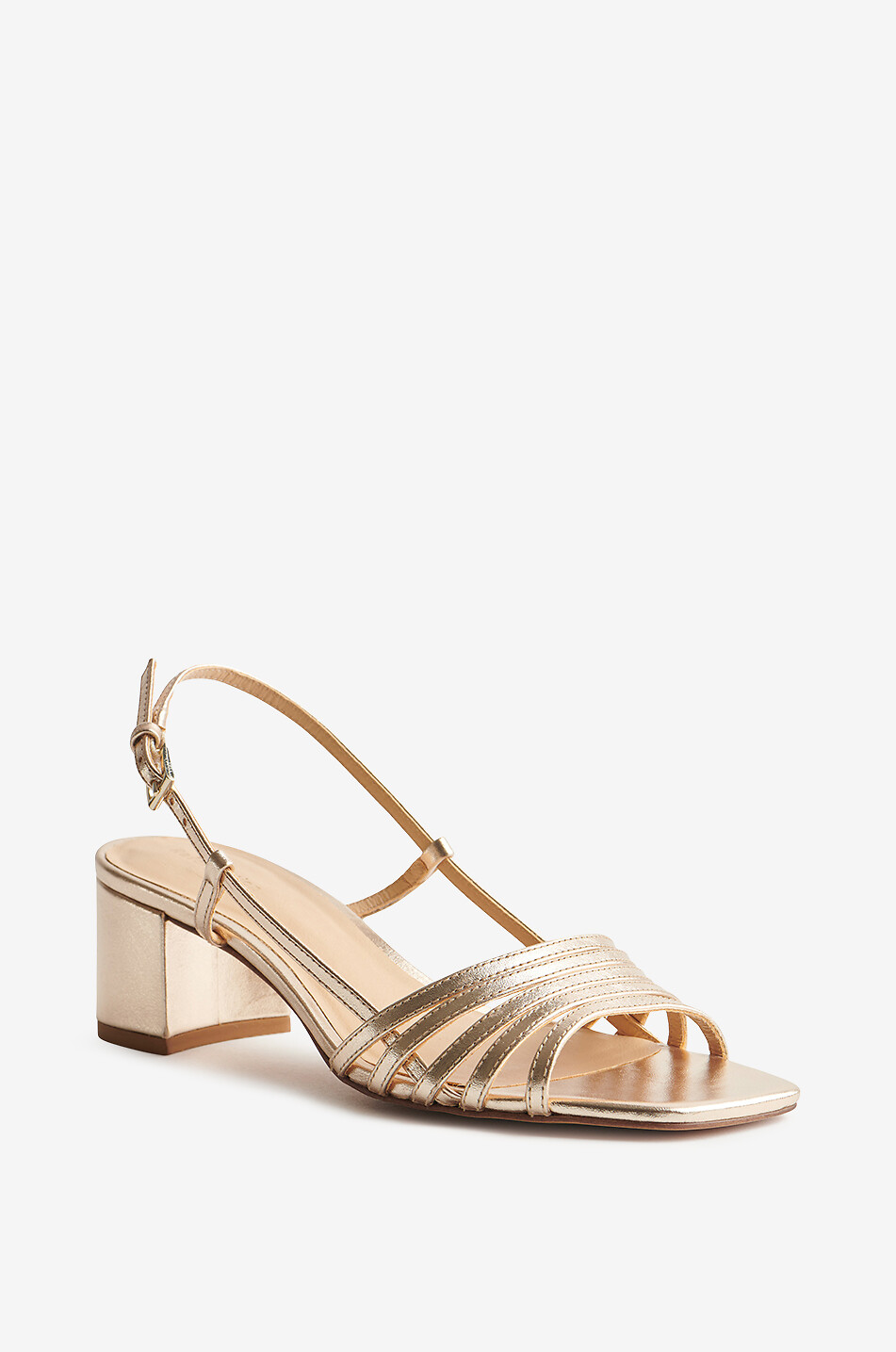 REFORMATION Eleonora 50 block heel metallic leather sandals Women GOLDEN 1