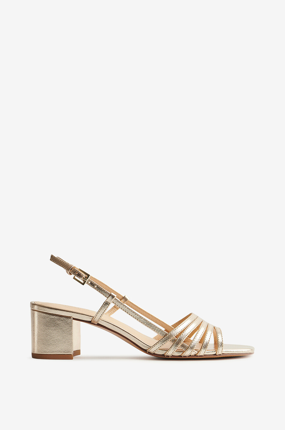 REFORMATION Eleonora 50 block heel metallic leather sandals Women GOLDEN 2