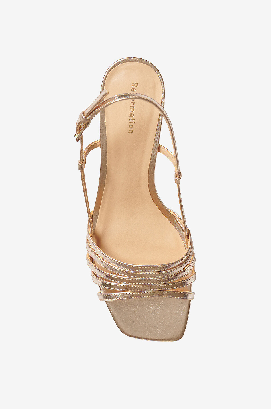 REFORMATION Eleonora 50 block heel metallic leather sandals Women GOLDEN 5